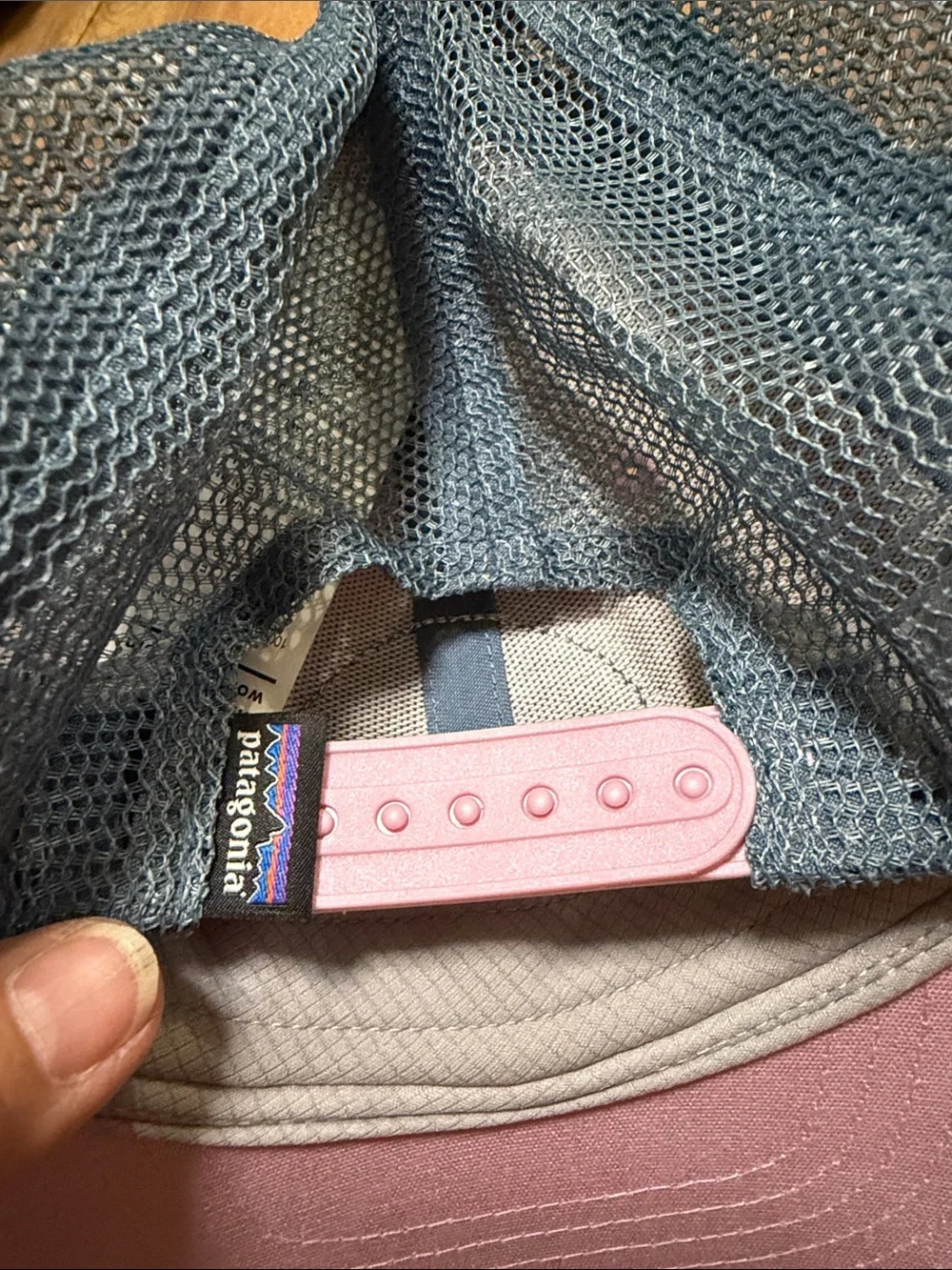 Patagonia Pink and Teal Mesh Trucker Hat with Sunset Patch